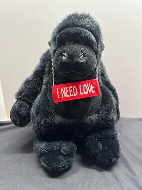 Black Plush Gorilla Stuffed Animal With "I Need Love" Sign By Kids Of America Co
